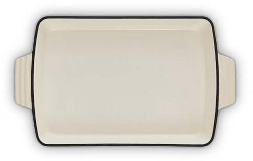 Barbary & Oak BO800258CRM Plat à rôtir rectangulaire en fonte avec intérieur émaillé durable, 39 cm, crème camembert