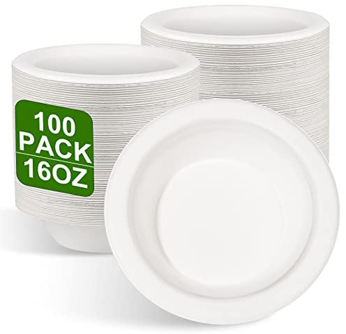 greensight 100 cuencos de cartón desechables, 470 ml, caña de azúcar, desechables, platos de sopa desechables, cuencos para sopa desechables, compostables, platos desechables profundos