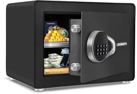 Safe for Home, 1.0 Cubic Feet Small Safe with Removable Shelf, Alarm System, Digital Electronic Security Money Box for Cash, Document, Home, Office, Hotel Use, Black, 9.84D x 13.78W x 9.84H