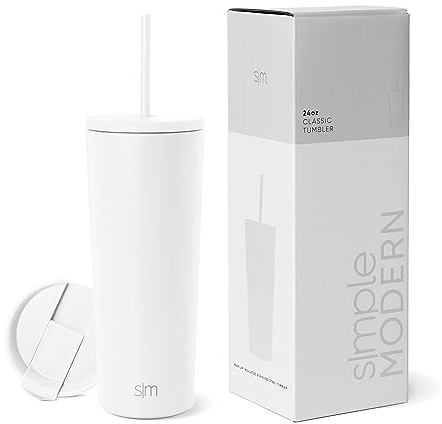 Simple Modern Insulated Tumbler with Lid and Straw | Iced Coffee Cup Reusable Stainless Steel Water Bottle Travel Mug | Gifts for Women Men Her Him | Classic Collection | 710ml | Winter White