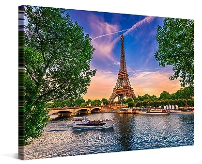 PICANOVA – Leinwandbild 60x40cm Eiffelturm Paris – Leinwanddruck – Wandbild Kunstdruck Auf 2cm Holz-Keilrahmen Für Schlaf- Und Wohnzimmer Wanddekoration – Bild auf Leinwand