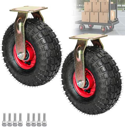 WORDFUN Luftreifen Gummi Rollen, Strapazierfähige Lenkrollen, Lenkrollen Mit Bremse, Tragfähigkeit: 150 KG, Pannensichere, for Trolleys, Möbelroller Transportroller, Werkbank Rollen