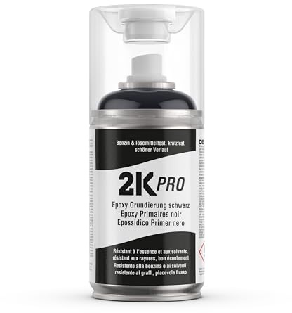 2K PRO 2K Spraydose 250ml - 2 Komponenten Sprühlack, Schnelltrocknender Spritzlack, UV-Beständig, Stoss- und Kratzfest | Epoxy-Grundierung Schwarz