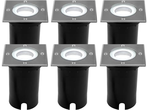 Ledvion - 6X LED Einbauleuchten Quadrat, 5W, 6500K, IP67, GU10, 1m Kabel, Außenbeleuchtung, Terrassenbeleuchtung
