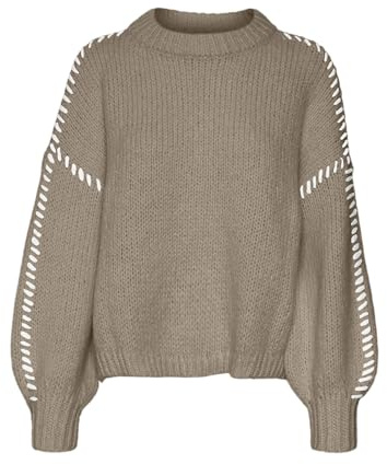VERO MODA dam Vmfeng Ls O-hals tröja Ga Boo stickad tröja, Silver mink/detalj: w. Snövit, XS