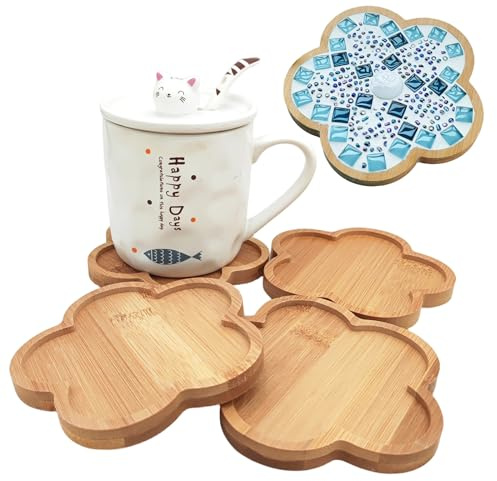 Bambus-Mosaik-Untersetzer - Leere Bodenschalen für Bastelarbeiten, DIY-Mosaikbedarf, Trinkbecher und Pflanzen, Kunstteller (Blume), 4 Stück