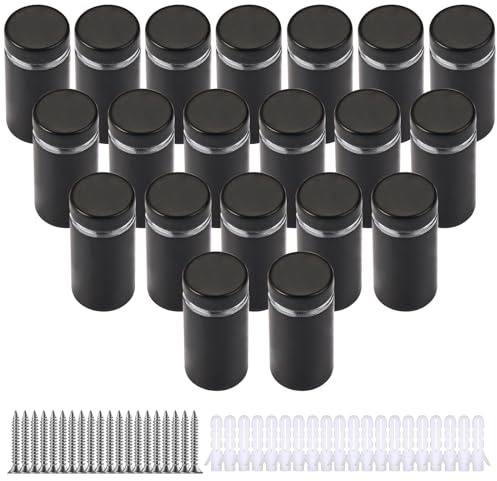 20 Stück Abstandshalter Edelstahl 12x25mm, Abstandhalter Wand Schwarz | Abstandsschrauben Wandhalterung Schilderhalter, Wandabstandshalter Nägel Verstellbare, Glasabstandshalter für Werbung Schild