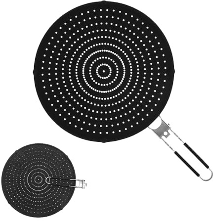 Preshwous Silicone Splatter Screen for Frying Pan 14’’, Foldable Grease Splatter Guard with Anti-Slip Handle, Food Grade Silicone Washable Heat Resistant Oil Splash Guard