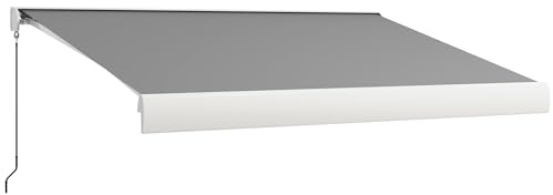 Outsunny Gelenkarmmarkise Elektrische Markise mit Handkurbel Fernbedienung Automatisch Balkonmarkise Vollkassettenmarkise Sonnenmarkise Kassettenmarkise Sonnenschutz 395 x 300 cm Hellgrau