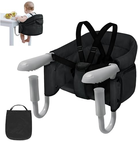 YARDIN bordsstol baby vikbar babystol boostersits med halkfria klämmor och bärväska kan belastas upp till 15 kg, perfekt för resor eller hemma, med bärväska (svart)