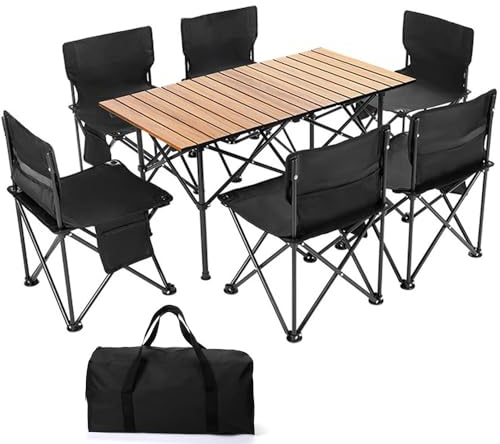 SAMEZA Tragbarer Campingtisch mit Vier Klappstühlen, Set für den Außenbereich, Garten, Picknicktisch, Stuhl, wasserdicht, Ultraleicht, Klappschreibtisch, für 6 Personen