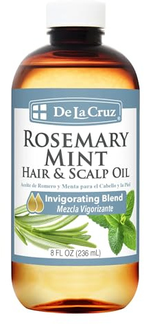 De La Cruz Rosemary Mint Oil Blend for Hair & Scalp - Revitalizing Formula with Castor, Avocado and Olive Oils- Naturally Moisturizing - 8 FL OZ