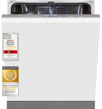 Exquisit PLUS Einbaugeschirrspüler 60 cm, Vollintegrierbar, 13 Maßgedecke, Startzeitvorwahl, 6 Spülprogramme, Power+, ECO-Modus, EGSP52113-E-030E silber