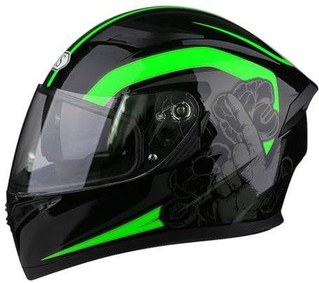 RUYICZB Integralhelm, Leicht, Für Motorradfahrer Mit Doppellinse, Motorradhelme Mit Mehreren Belüftungsöffnungen, Motorrad-Moped-Rollerhelm Für Männer Und Frauen,Grün,2XL