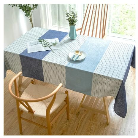 BCughia Tischdecke 135x220CM Blau, Tischtuch Wasserabweisend Rechteckig Leinen Farbblockierung Wide Streifen Tischdecke für Küche,Esszimmer,Tischdekoration