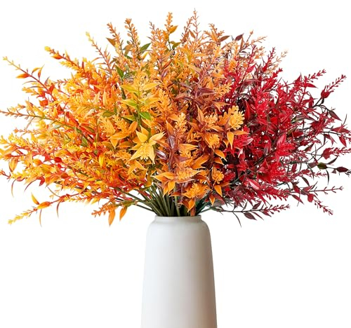 ROLLWAY 8 Bündel Künstliche Herbstblumen Künstlich Herbststrauß Kunstblumen Herbst Deko, Künstliche Blumen Herbst Balkonpflanzen Herbstzweige Herbstdeko für Drinnen Draußen Garten Tisch Gelb