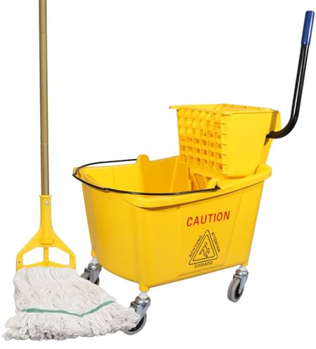 Wajeehaa Commercial Mop Bucket with Mop, 35 Quart, Yellow, Plastic Alloy Steel