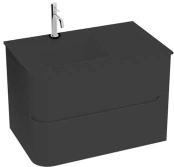 lavita Waschbeckenunterschrank Badezimmerschrank mit Waschbecken Atlanta Schwarz Hängeschrank Badschrank Waschtischschrank Schrank 80cm Breit Badezimmermöbel PVC/Glass 80x50x55cm Montierte Möbel Set
