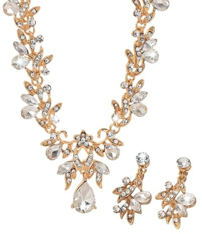 FDEETY Schmucksets Damen Strass Halskette Ohrringe Sets Legierung Strass Schmuckset Prom Kostüm Schmuck Set Braut Hochzeit Party