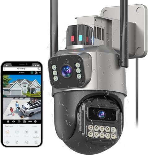 Security Camera Outdoor, 6MP Dual Lens CCTV Camera,IP66 Waterproof Outside IP Cameras, 2.4G WiFi Wired Camera Auto Tracking, Motion Detection, Color Night Vision, 2 Ways Talk, SD/Cloud Storgae