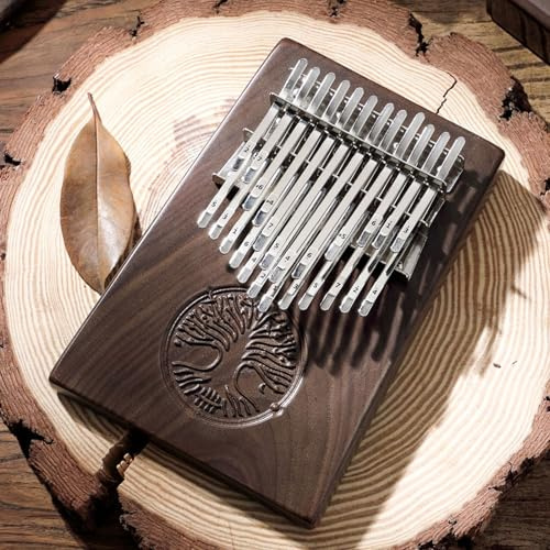 SXTYYH Kalimba 24 Tasten Doppelte Lage Professionell Schwarze Walnuss Fingerklavier Musikinstrument Mit Tonabnehmer, Tragetasche, Und Stimmungshammer Daumenklavier Geschenk(24 tones - B flat)