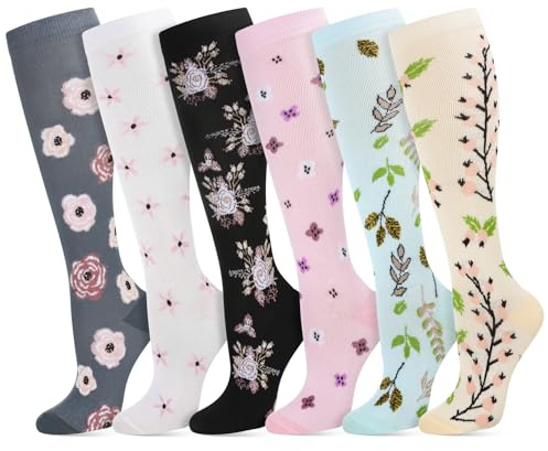 Zuimei 6 Pairs Compression Socks for Women&Men Circulation 20-30 mmhg Flight Socks Non-Slip Long Tube Compression Stockings for Athletic Nurse Running Travel(L/XL)