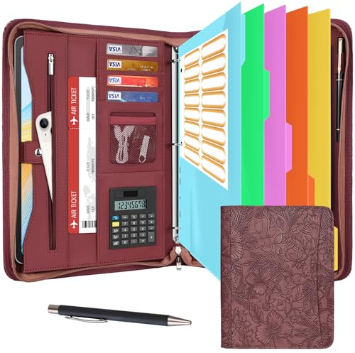 Leathario Portfolio A4 Porte-documents, avec à 4 Anneaux, Organiseur de Conférence, Carnet d'écriture - Dossier de présentation professionnel