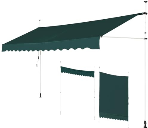GOPLUS Klemmmarkise 400cm, Markise Balkon ohne Bohren, Markise mit Handkurbel, UV-beständig höhenverstellbar wasserabweisend, Sonnenschutz für Balkon Terrasse & Garten (Grün, 400cm)