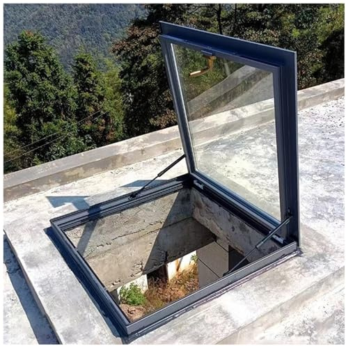 LXLZYXSF Trampilla de Suelo Mano Claraboya Ventana De Tejado Transparente - Vidrio Templado De Doble Panel Y Marco De Aluminio, Puerta De Sótano con Trampilla De Ático(Inner LxW-80x65cm)