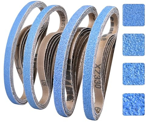 UMXIUO Sanding Belts 13 x 457 mm, 32 Pcs Grits 40/60/80/120 Zirconium Corundum Sander Belt for Belt Sander