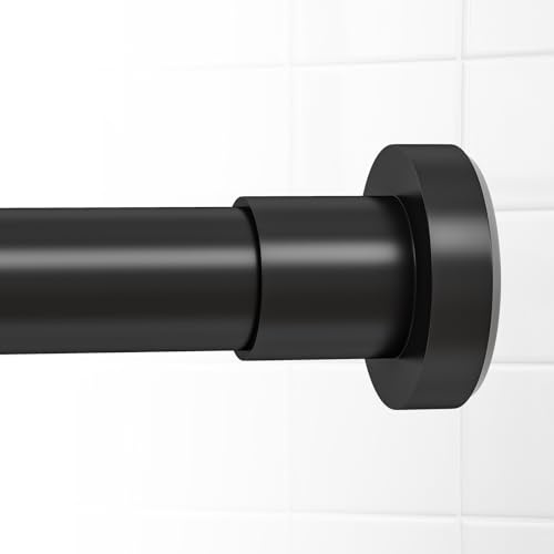 HTZON Shower Curtain Rod Spring Tension:Black Shower Rods for Bathroom 33 to 58 Inch,1 Inch Modern Heavy Duty Adjustable Tension Shower Curtain Rod No Drilling No-Slip Easy Install,Matte Black