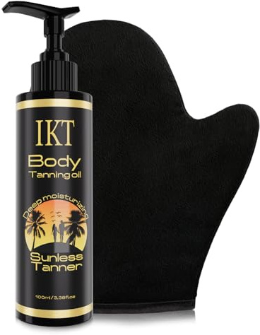 FUNAN Self Tanner Tanning Oil Kit, Deep Moisturizing Sunless Tanner with Application Mitt, Even & Natural Bronzing Self Tan for Face & Body, 3.38 fl oz