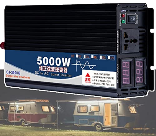 3500/4000/5000w Ren Sinus Växelriktare, Dc 12v/24v/48v/60v/72v Till 110v/220v Ac Växelriktare För Bil, Dubbel Digital Display - Dubbla Universaluttag,24Vto110V-5000W