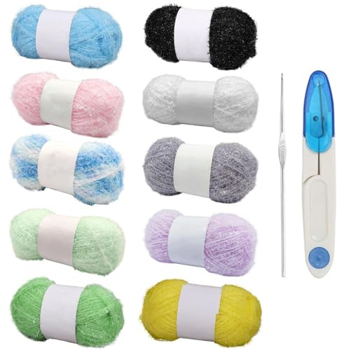 12-Skein Set Of Scrubby Yarn For Dishcloths, Pastel Crocheting Yarn, And Long-Lasting Polyester Blend For Crafting