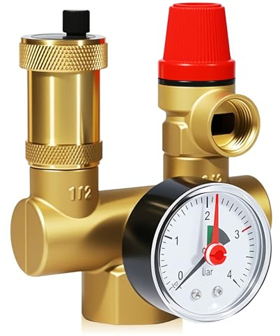 GOEDCH Soupape de sécurité en laiton DN25 : soupape de décharge de pression de 3 bar, groupe de sécurité robuste pour chaudières et systèmes d'eau chaude (DN25/3 bar)