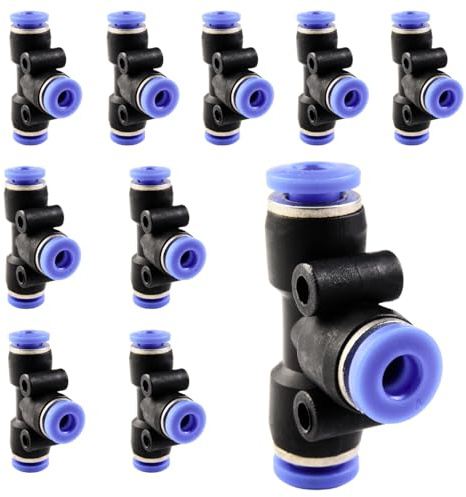 ANGEEK 10 piezas de racores en T de 4 mm y 3 vías, conector PE para neumáticos, conectores neumáticos de plástico, racor para aire comprimidoke