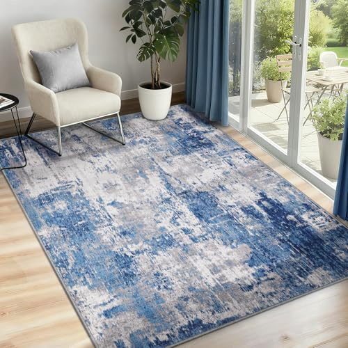 INOVADAY 90x150 cm Tappeto Lavabile in Lavatrice Tappeti Moderno Astratto Blu/Grigio