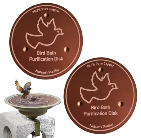 Générique Disque de Purification pour Bain d'oiseaux 2 Pièces Nettoyage en Cuivre Plateau Purificateur avec Support Triple Point Fontaine Extérieur Jardin Bassin Colibri Toute Saison