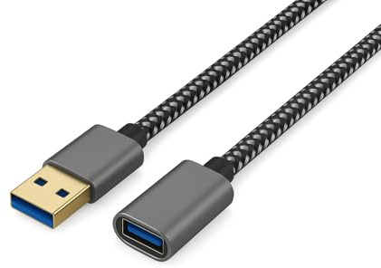 PENCILUPNOSE USB 3.0 Extension Cable Braided 1m, Type A Male to Female, 5Gbps High Speed Data Transfer, Compatible With Keyboards, Mice, Xbox, Flash Drives, Hard Drives, Printers, 1 metre