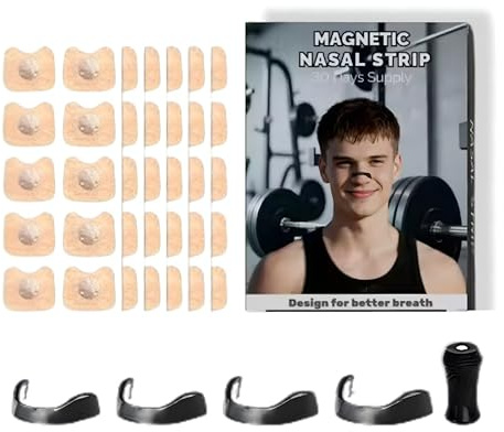 Cerotti Magnetici Naso Antirussamento – Kit con 60 Cerotti + 4 Dilatatori Nasali + Applicatore | Dispositivo per Non Russare e Respirare Meglio | Cerotto Nasale Magnetico per Dormire Sereni