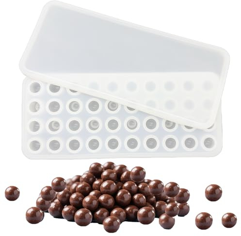duoyif Silikonform kula med lock, Ø 17 mm, 40 hål, BPA-fri liten kulform, mini chokladkulor, bakform, chokladform, sfär, silikonform för choklad, isbollar, godis (vit, Ø 1,7 cm)