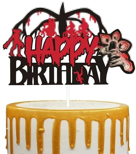 1 PCS Happy Birthday Cake Topper, TV Movie Birthday Decorations, Horror Theme Birthday Cake Decorations for Birthday Halloween Party Favors Supplies, Boys Girls Adults