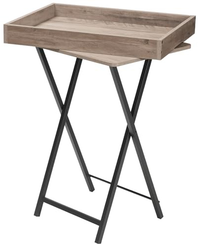 HOOBRO Beistelltisch, Klappbarer Nachttisch, Couchtisch, Faltbarer TV-Tablett zum Essen, Snack-Abendessen, Laptop-Tische für kleinen Raum, Greige und Schwarz EBG29BZ01