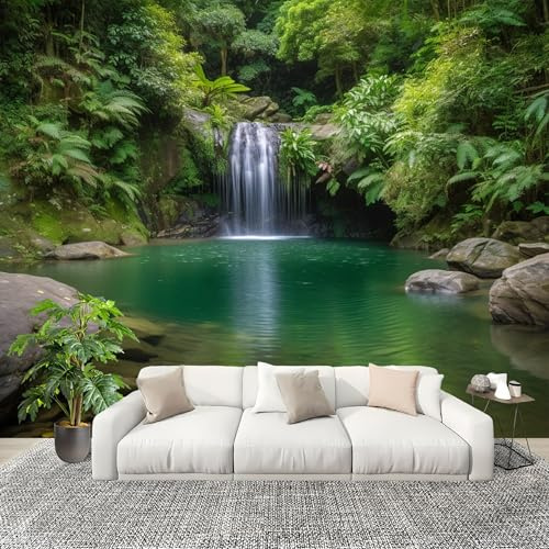 Papel Tapiz 200x140 cm Bosque MontañAs Y RíOs Reflejos Decoración De Pared Sala Cuarto Oficina Salón Verde Fotomural limpiable - Mural de Papel Pintado