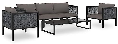 Owoxanthellate 6-TLG. Garten-Lounge-Set Anthrazit 200 x 68 x 64 cm aus wetterfestem Poly Rattan mit Auflagen Modernes Design für Terrasse Balkon Patio
