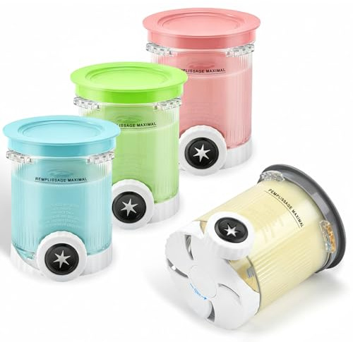 4er Pack Ersatz-Eisbehälter kompatibel 470ml Pint-Becher mit farbigen Deckeln, Auslaufsicher & BPA-frei(Blau, Grün, Pink, Grau)