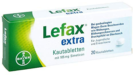 Lefax extra Kautabletten I bei Blähungen und Völlegefühl I 20 Stück | Auch bei Druckgefühl, gasbedingten Bauchschmerzen und funktioneller Dyspepsie. Mit Simeticon. Ohne Flüssigkeit einnehmbar.