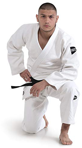 GREEN HILL JUDOGI Semi Competition Advanced 630g/m2 Judo GI Kimono Bianco Blu (Bianco Logo Nero, 180 Large Fit)