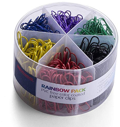 Officemate PVC Free Color Coated Paper Clips, 450 Per Tub Office Paper Clamp (97229)
