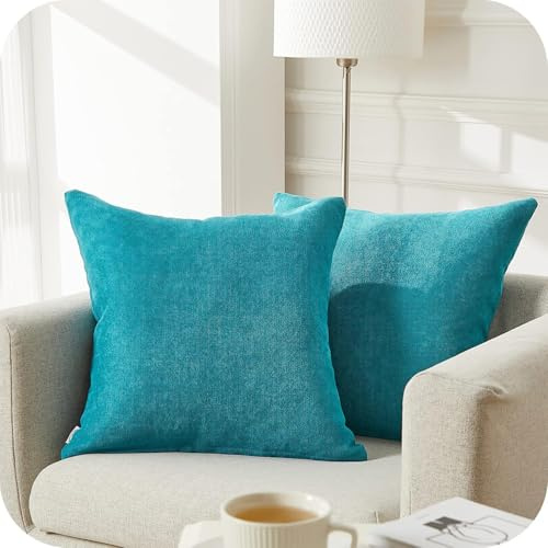 Topfinel Kissenbezug 40x40 cm Flauschig Chenille 2er Set Kissenbezüge Petrol Deko Wohnzimmer Kissenhülle Sofakissen Dekokissen Kuschelkissen Zierkissen Für Sofa Sessel Zuhause Schlafzimmer